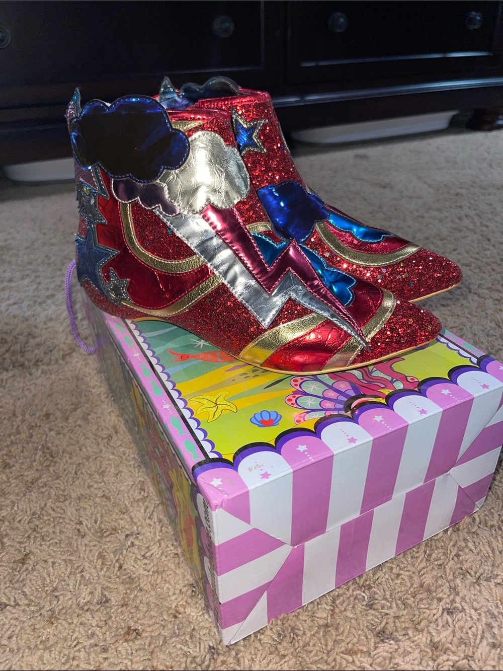 Irregular Choice Red Glitter Lightning Star Ankle Boots